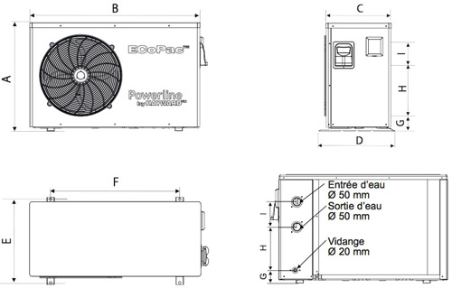 Pompe a chaleur Hayward EcoPac POWERLINE mono reversible - Caractéristiques techniques