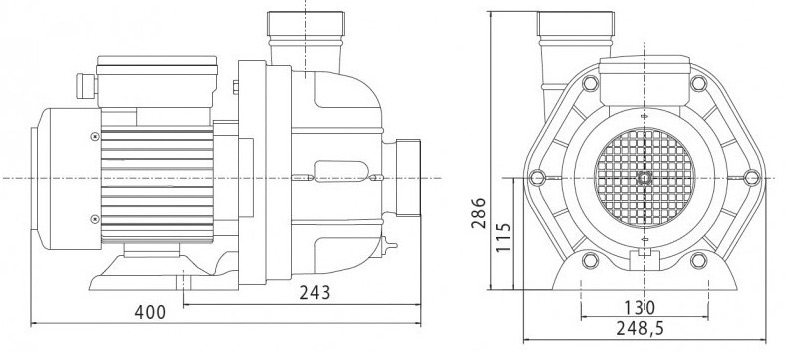 Pompe 3cv Mono MGD+ de remplacement pour Jet Vag junior - Dimensions de la pompe 3cv Mono MGD+ de remplacement pour Jet Vag junior