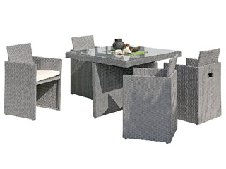 Salon de jardin en resine tressee avec table + 4 fauteuils Gris