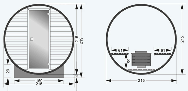 Sauna exterieur vapeur BARREL - Dimensions du sauna HOLL'S extérieur vapeur BARREL