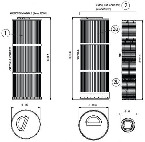 Cartouche de filtration piscine SKIMFILTRE Weltico C6 - Dimensions de la cartouche SKIMFILTRE Weltico C6