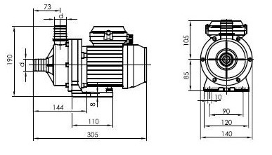 Pompe filtration piscine P-AM 6m³/h, monophase BWT myPOOL - Dimensions de la pompe de filtration piscine P-AM 6m³/h, monophasé BWT myPOOL