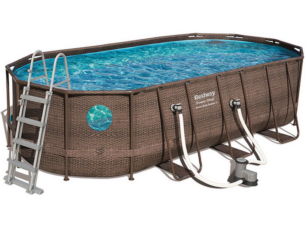 Kit piscine Bestway POWER STEEL SWIM VISTA POOL ovale 549x274x122cm aspect tresse avec hublots
