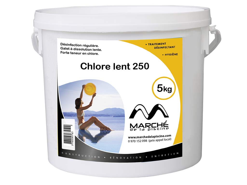 Galets de chlore lent AquaPiscine 250g seau de 5 kg