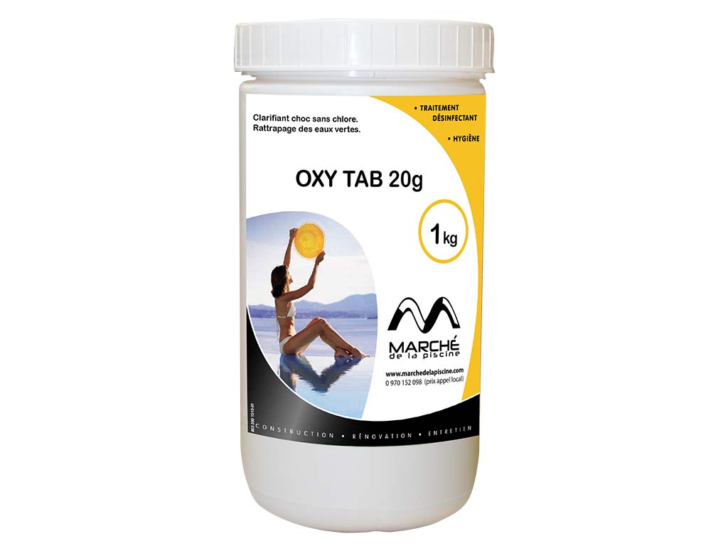 Traitement piscine oxygene actif OXYTAB AquaPiscine tablettes 20g en pot 1kg