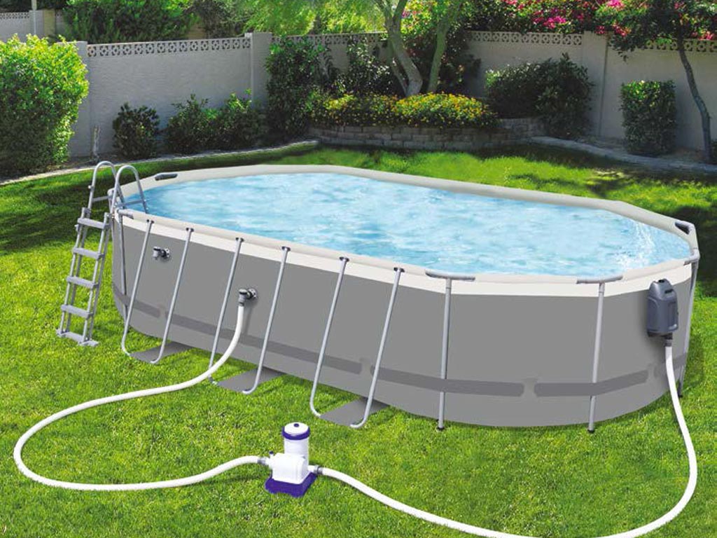 Kit piscine tubulaire Bestway POWER STEEL Comfort Jet ovale 610x366x122cm filtration cartouche