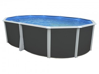 Kit piscine hors-sol acier Toi ANTHRACITE IBIZA COMPACT ovale 550X366X132cm filtre a sable