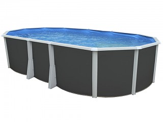 Kit piscine hors-sol acier Toi ANTHRACITE IBIZA COMPACT ovale 640X366X132cm filtre a sable