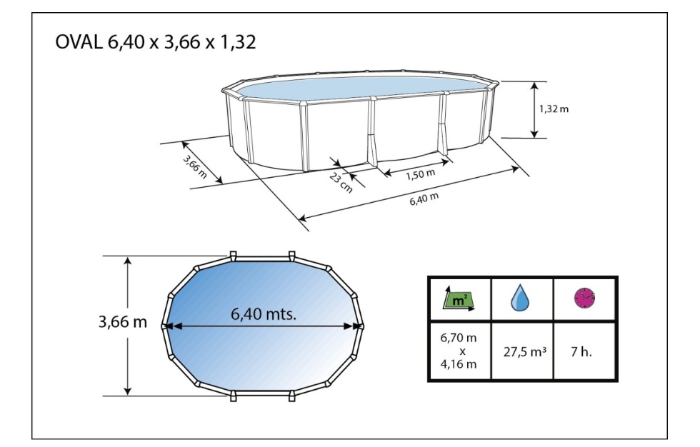 Kit piscine hors-sol acier Toi ANTHRACITE IBIZA ovale 640X366X132cm filtre a sable - Dimensions de la piscine Toi IBIZA COMPACT
