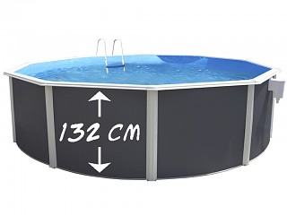 Kit piscine hors-sol acier Toi ANTHRACITE MAGNUM COMPACT ronde Ø550x132cm filtre a sable