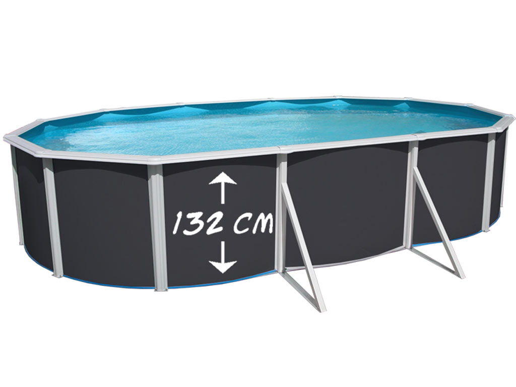 Kit piscine hors-sol acier Toi ANTHRACITE MAGNUM COMPACT ovale 640x366x132cm filtre a sable