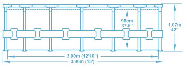 Kit piscine tubulaire Bestway POWER STEEL FRAME POOL ronde Ø396 x 107cm avec auvent - Caractéristiques techniques Bestway POWER STEEL FRAME POOL