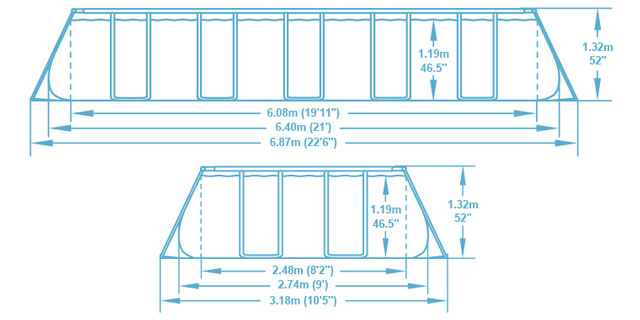 Kit Piscine tubulaire Bestway POWER STEEL FRAME POOLS rectangulaire 640 x 274 x 132cm filtration cartouche + echelle - Caractéristiques techniques des piscines Bestway POWER STEEL FRAME POOLS rectangulaire 640 x 274 x 132cm