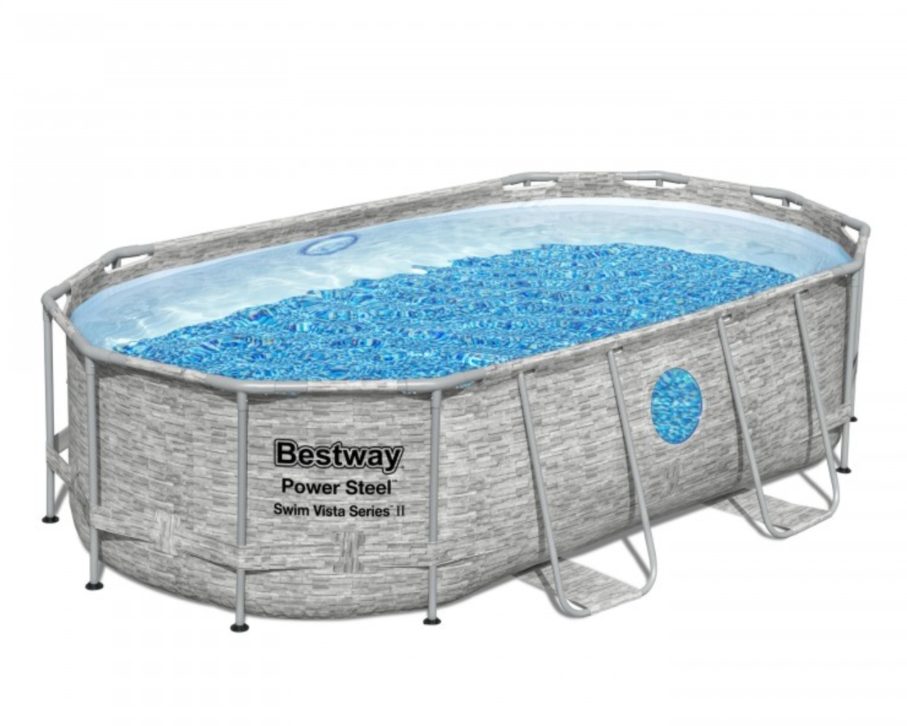 Kit piscine Bestway POWER STEEL SWIM VISTA POOL ovale 427x250x100cm effet pierre avec hublots