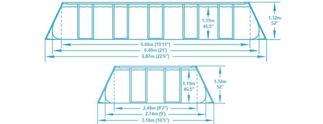 Kit piscine tubulaire Bestway POWER STEEL FRAME POOL rectangulaire 640x274x132cm - Caractéristiques techniques piscine Bestway POWER STEEL FRAME POOL 