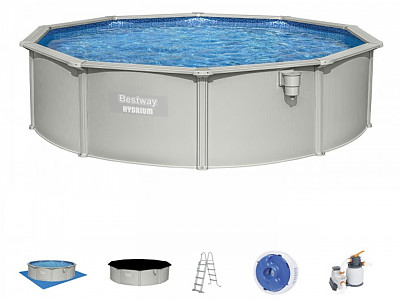 Kit piscine acier Bestway HYDRIUM Grise ronde 460x120cm filtration a sable + echelle + tapis