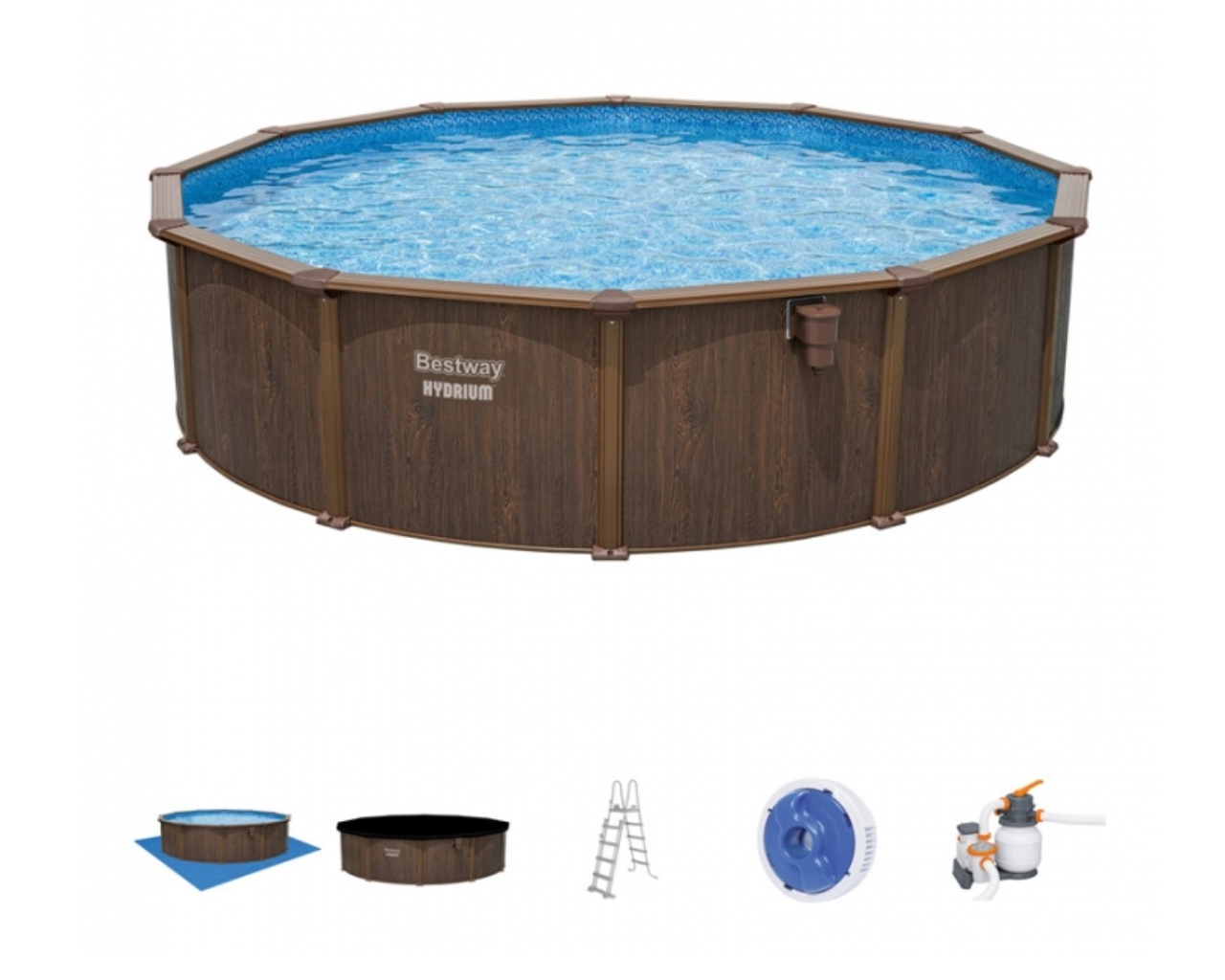 Kit piscine hors sol acier ronde Bestway Hydrium 5,49 x 1,30m aspect bois