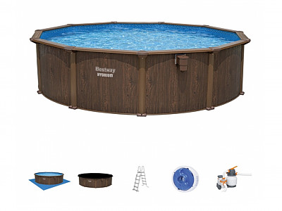Kit piscine hors sol acier ronde Bestway Hydrium 4,88 x 1,30m aspect bois