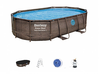 Kit piscine Bestway POWER STEEL SWIM VISTA POOL effet rotin 488x305x107cm avec hublots