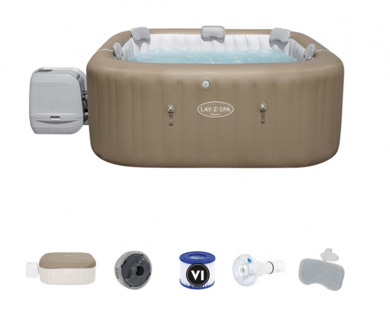 Spa gonflable carre PALMA Hydrojet Pro Bestway Lay-Z-Spa LED 5 a 7 personnes avec banquettes