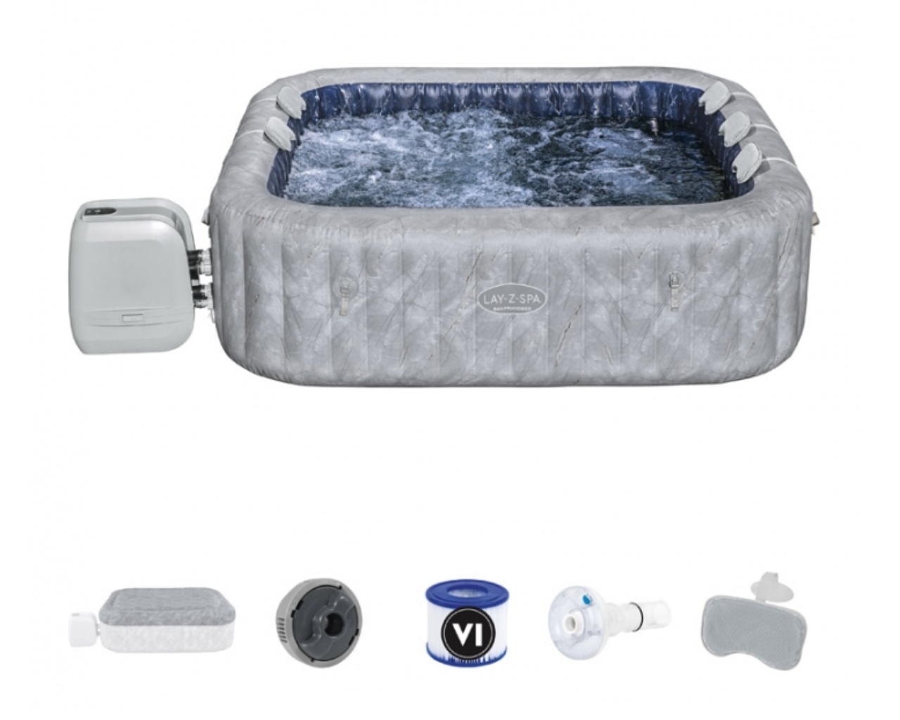 Spa gonflable carre SAN FRANCISCO Hydrojet Bestway Lay-Z-Spa LED 5 a 7 personnes avec banquettes