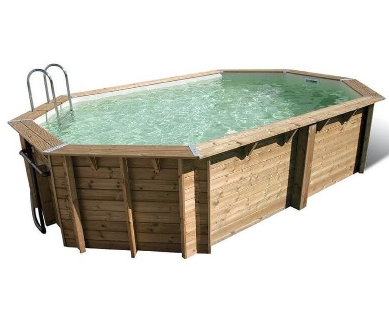 Piscine bois Ubbink AZURA octogonale allongee 400x610x120cm liner bleu