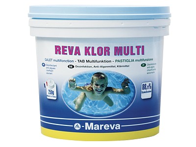 Desinfectant piscine Mareva REVA KLOR MULTI Galet de 250g pot 5kg 88,71% ATCC