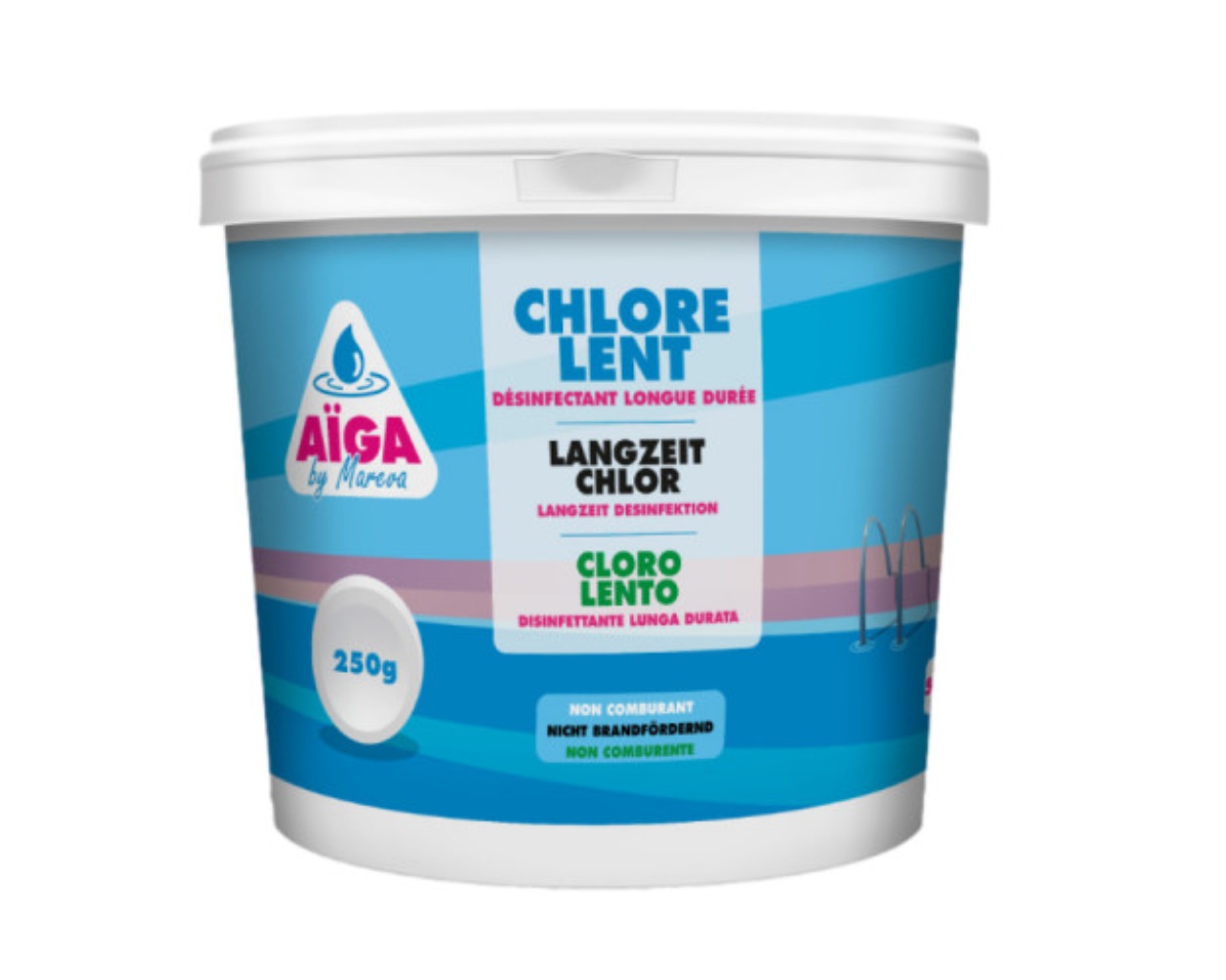 Traitement piscine Mareva 4 en 1 AIGA CHLORE MULTI galet 250g seau 5kg