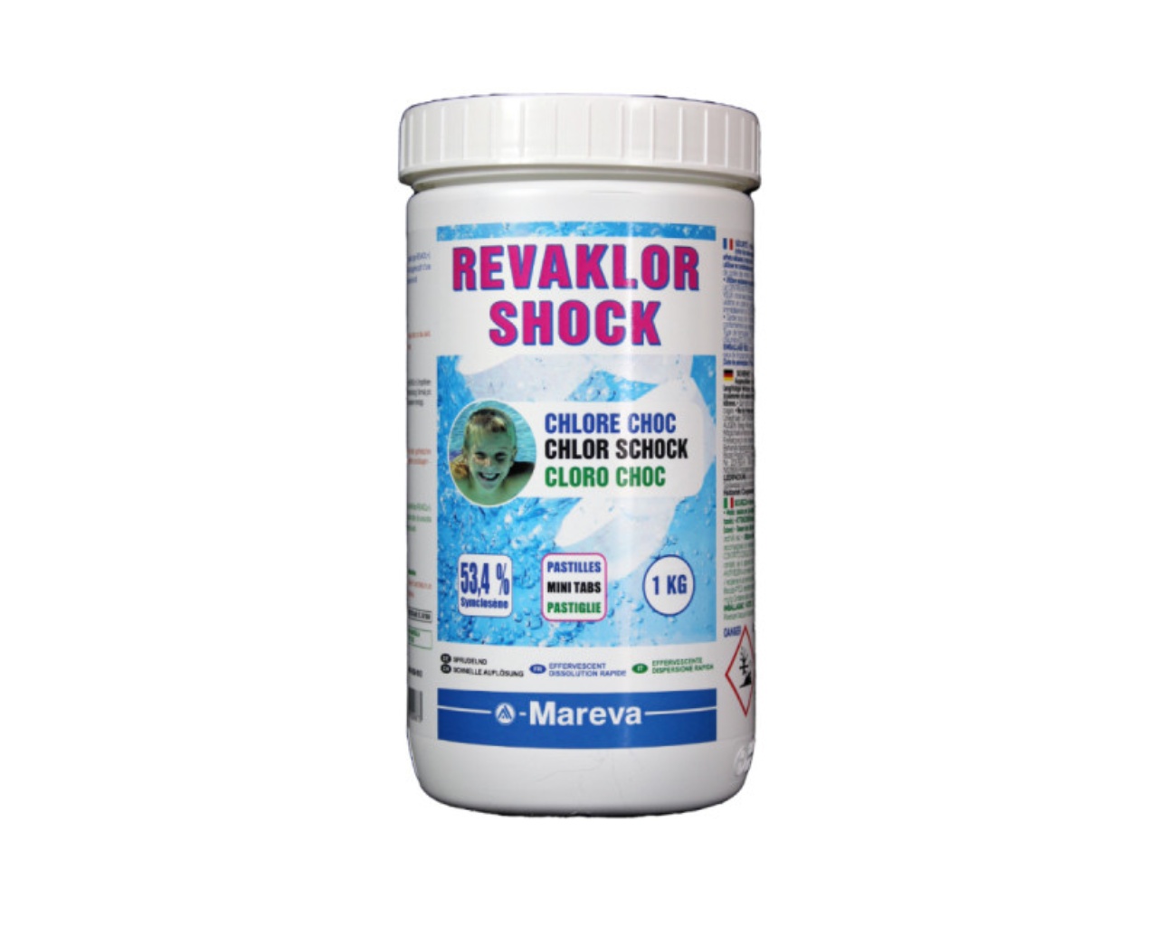 Traitement Mareva chlore choc REVAKLOR SHOCK pastilles 20g pot 1kg