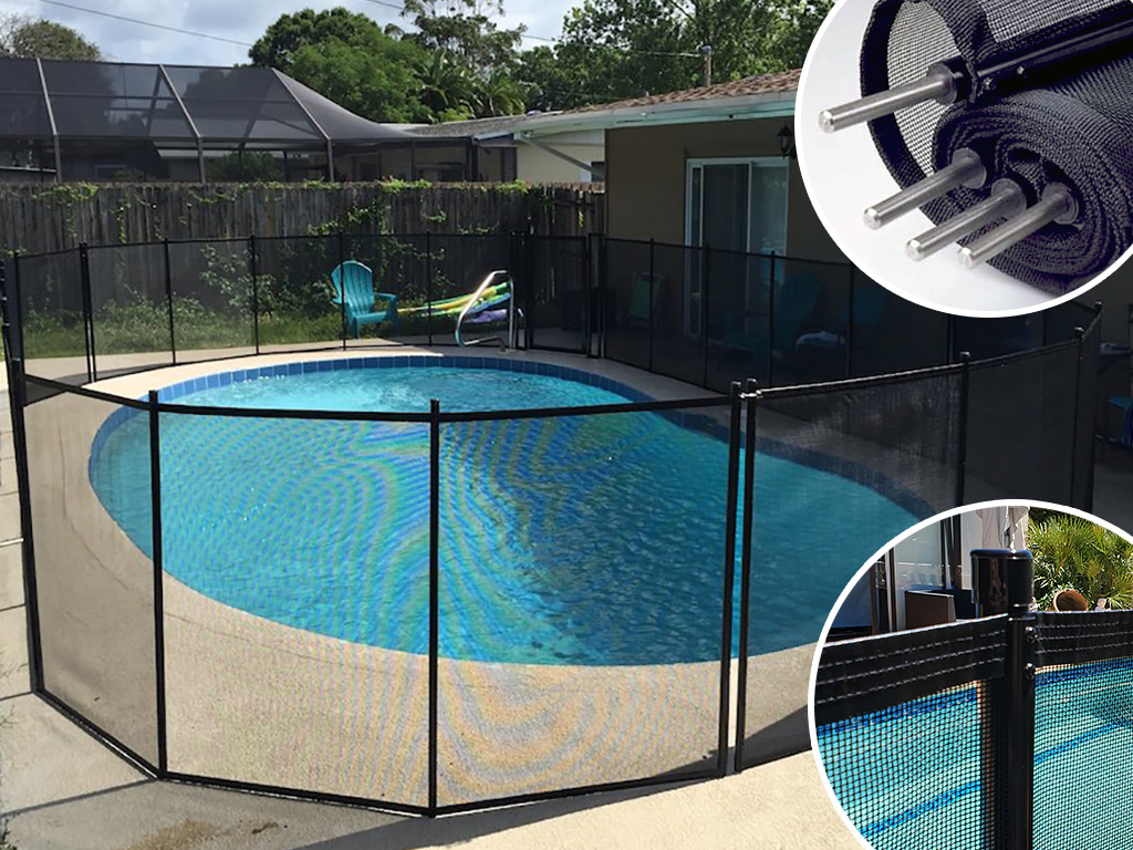 Cloture piscine filet demontable SECURIPOOL by Aqualux Noire 1m fixations 16mm