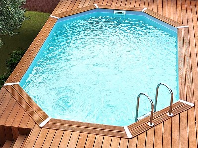 Piscine bois allongee Ubbink OLYMPIA 500x350x120cm Liner Bleu