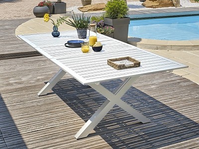 Table de jardin FLORIDE 180/240x100 cm en aluminium blanche rallonge automatique DCB Garden