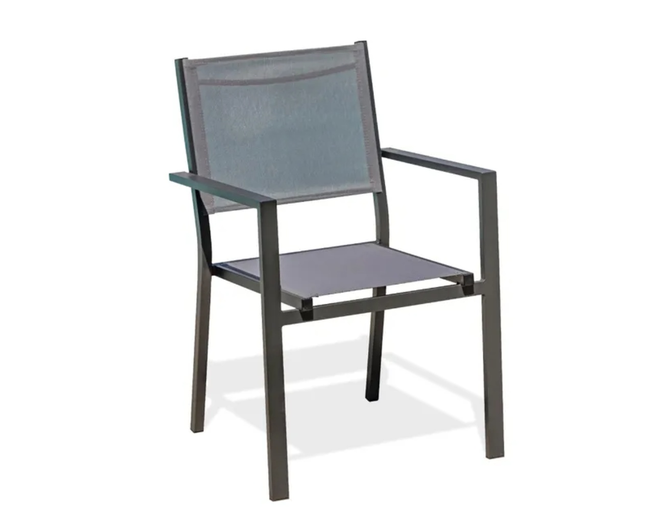 Fauteuil de jardin TOLEDE empilable en aluminium et textilene gris fonce DCB Garden