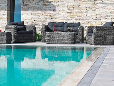 Salon bas de jardin BAHAMAS 4 places en resine tressee gris anthracite DCB Garden