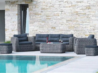 Salon bas de jardin BAHAMAS 7 places en resine tressee gris anthracite DCB Garden