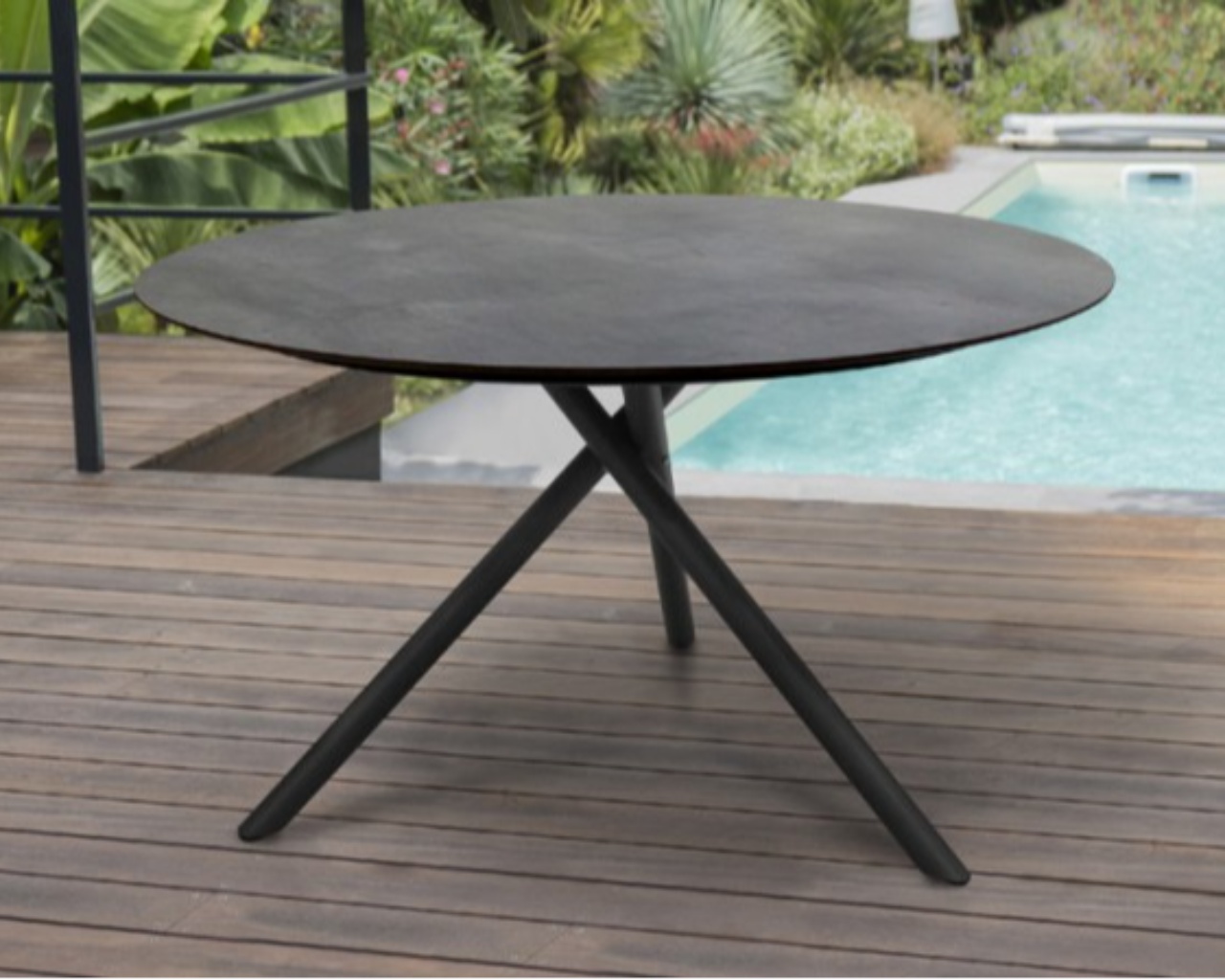 Table de jardin ronde PILAT 129cm en aluminium gris anthracite DCB Garden