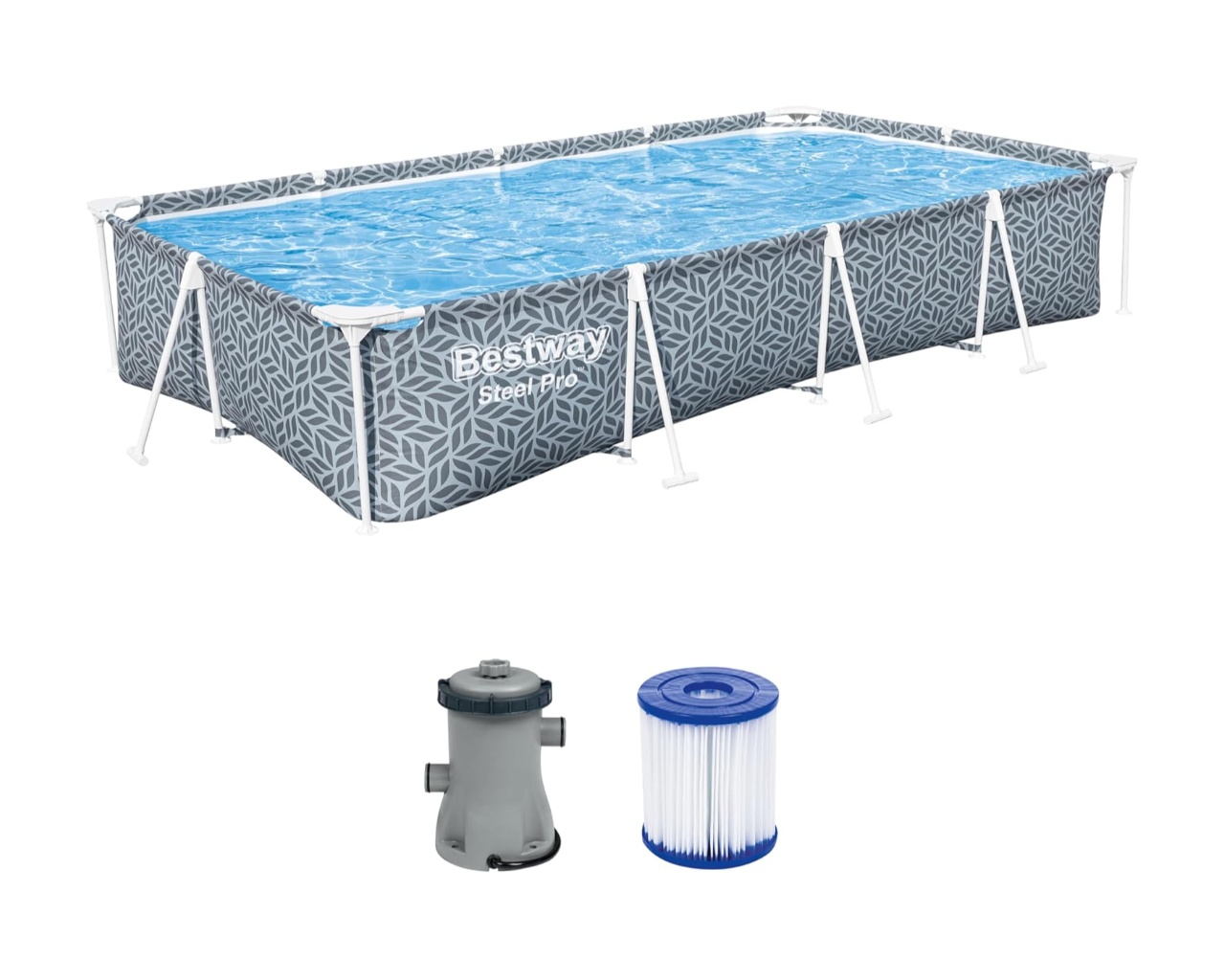 Piscine hors sol tubulaire BESTWAY Steel Pro 366 x 201 x 66 cm motifs gris + filtration