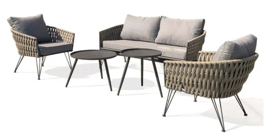 Salon bas de jardin CAPRI 4 places corde tissee taupe et acier gris DCB Garden - Un ensemble de mobilier complet