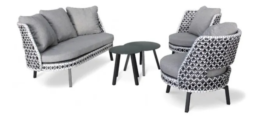 Salon de jardin bas AGADIR coussins gris resine tressee tricolore DCB Garden - Confort rotatif et design moderne