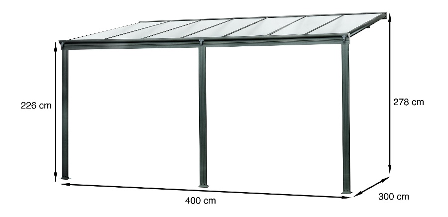 Pergola adossee CIELO 4x3m aluminium et polycarbonate 9.36 m² DCB Garden - Un endroit en plus à l'extérieur pour apprécier complètement votre jardin