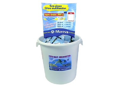 Chlore multifonctions MAREVA Super Galet 500g seau de 25kg