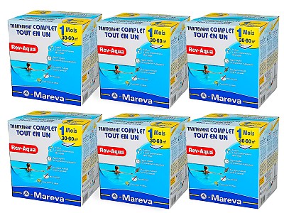 Pack 6 mois traitement sans chlore Mareva REV-AQUA 4 en 1 piscine 30 a 60m³