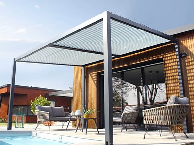 Pergola bioclimatique en aluminium TRAMONTO 4x3m 12.4 m² a lames orientables DCB Garden