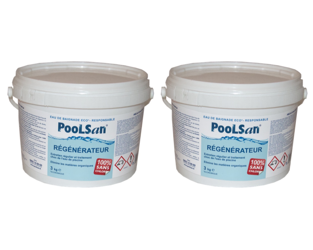 Pack de 2X Regenerateur clarifiant piscine Poolsan seau 3 kg