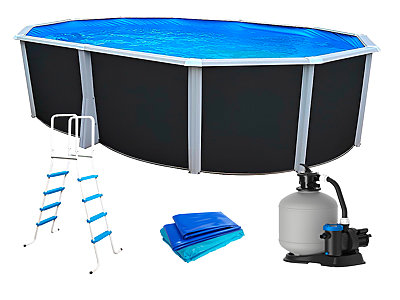 Kit piscine hors-sol acier Toi ANTHRACITE IBIZA ovale 550X366X132cm filtre à sable