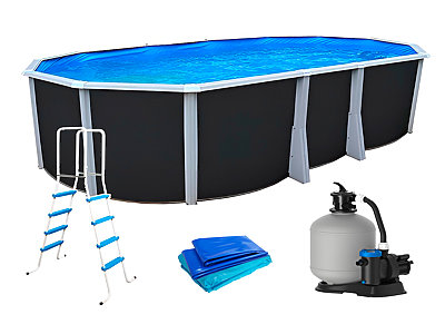 Kit piscine hors-sol acier Toi ANTHRACITE IBIZA ovale 640X366X132cm filtre a sable