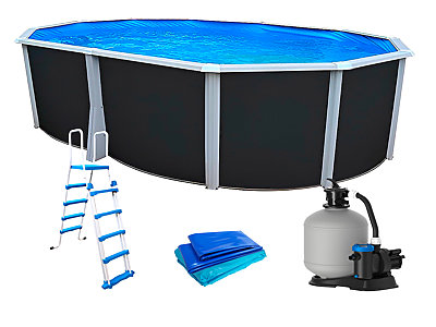 Kit piscine hors-sol acier Toi ANTHRACITE IBIZA ovale 550X366X132cm filtre à sable