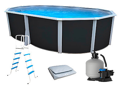 Kit piscine hors-sol acier Toi ANTHRACITE IBIZA ovale 550X366X132cm liner gris