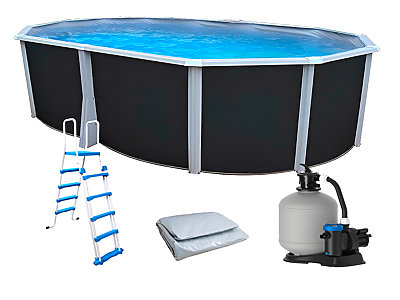 Kit piscine hors-sol acier Toi ANTHRACITE IBIZA ovale 550X366X132cm liner gris