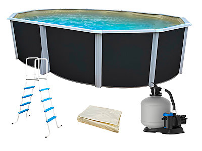 Kit piscine hors-sol acier Toi ANTHRACITE IBIZA ovale 550X366X132cm liner beige